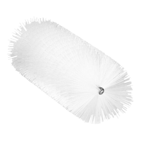 A white round brush head with long white bristles.