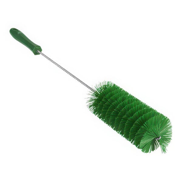 A green Vikan tube brush with a long handle.