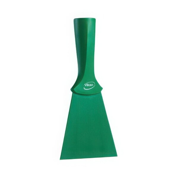 A green threaded nylon scraper with a handle.