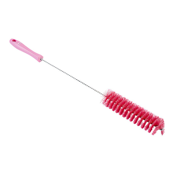 A Vikan pink tube brush with a handle.