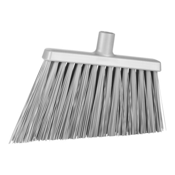 A close-up of a Vikan gray angled broom head.