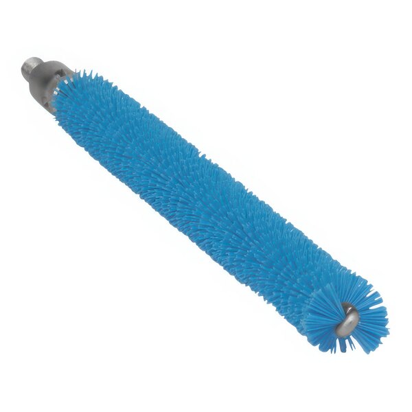 A close up of a blue Vikan tube brush head with bristles.