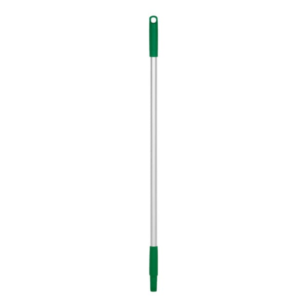 A long green and silver Vikan aluminum handle.