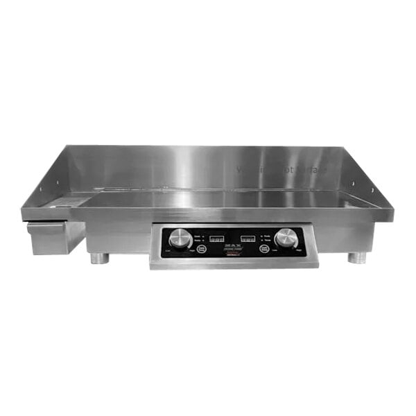 A stainless steel Spring USA double induction range with a digital display.
