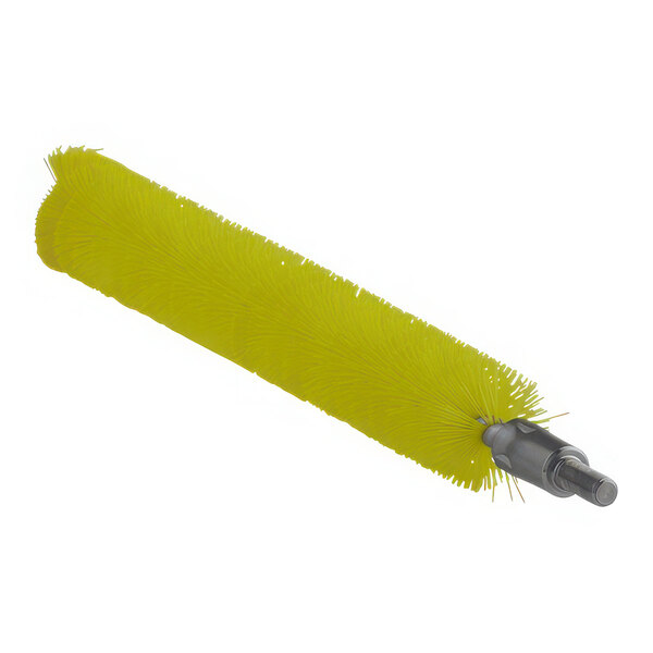 A yellow Vikan tube brush head with a handle.