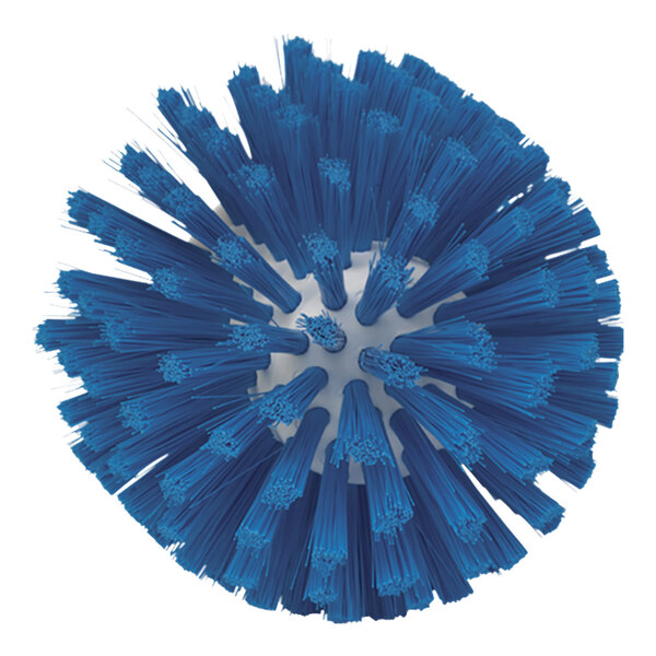 A blue brush with white bristles.