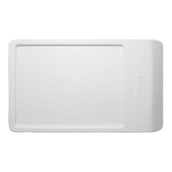 A white rectangular Vikan lid with an angled handle.