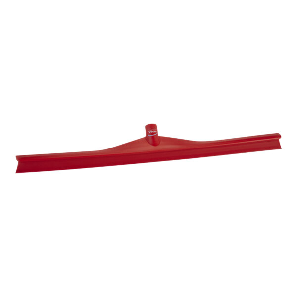 A red Vikan Ultra-Hygienic single blade floor squeegee with a plastic frame.