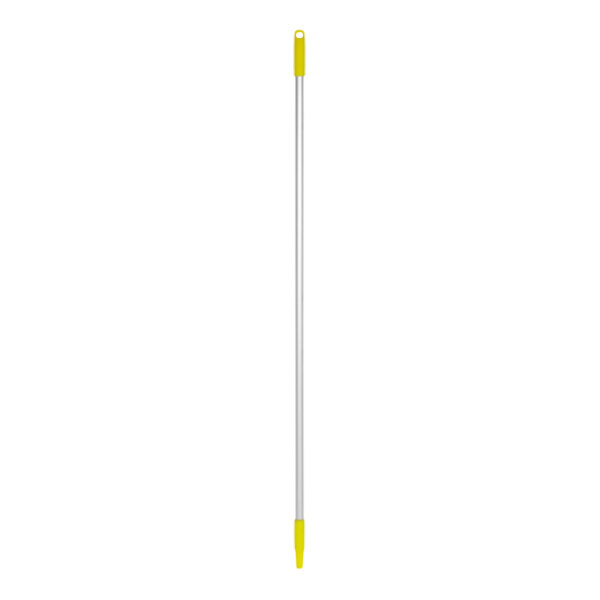 A yellow and silver Vikan threaded aluminum handle.