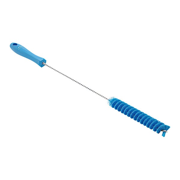 A blue plastic Vikan tube brush with a long handle.