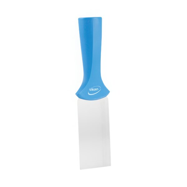 A white rectangular object with a blue and white Vikan handle.