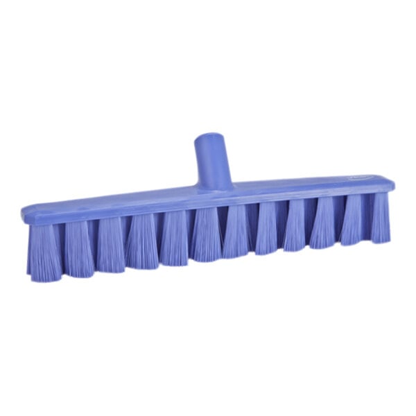 A purple Vikan broom head with soft bristles.