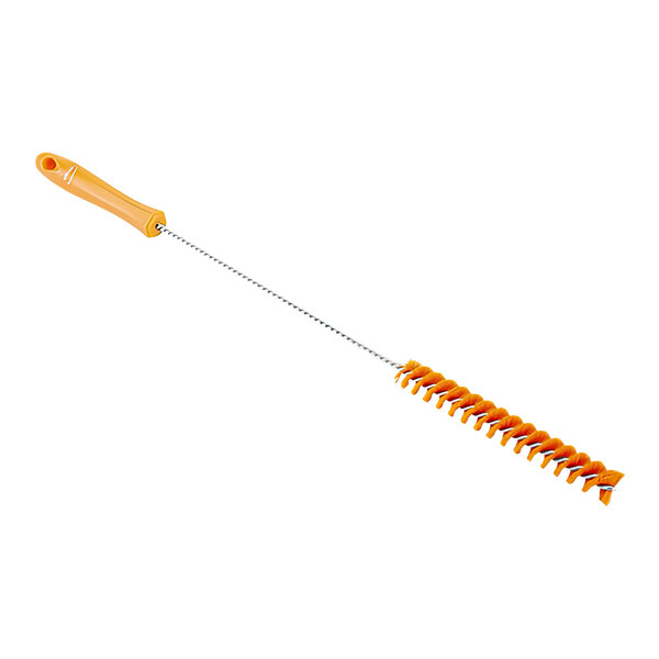 An orange Vikan tube brush with a handle.