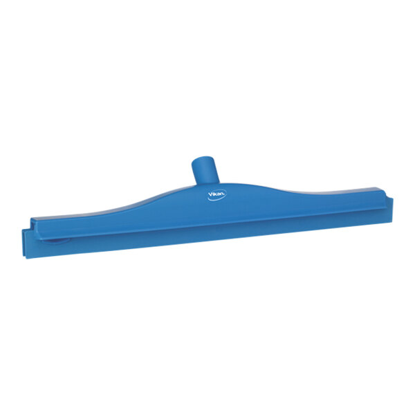 A blue Vikan floor squeegee with a blue plastic frame and handle.