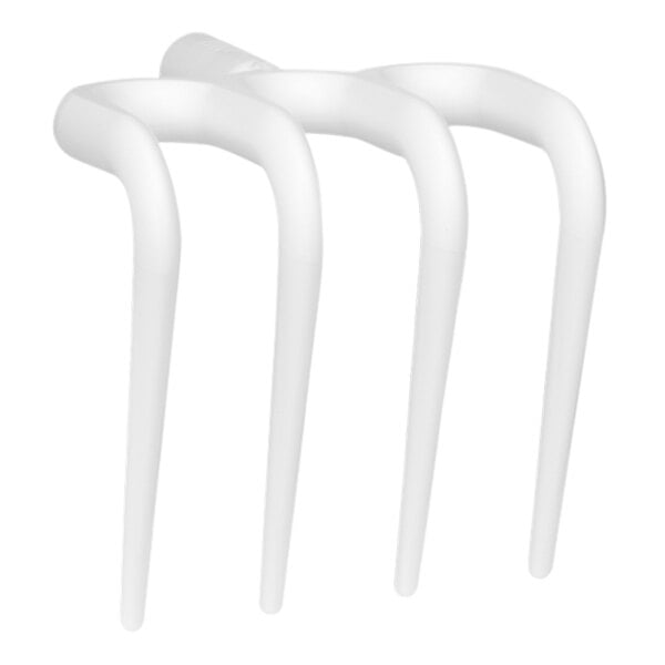 A white plastic rake with long tips.