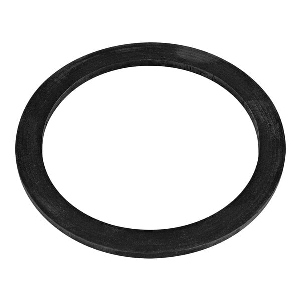 A black rubber washer with a white background.