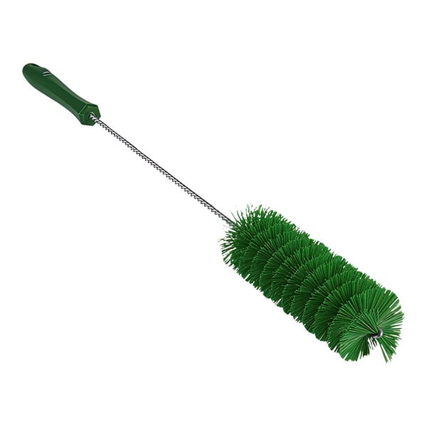 A Vikan green tube brush with a long handle.