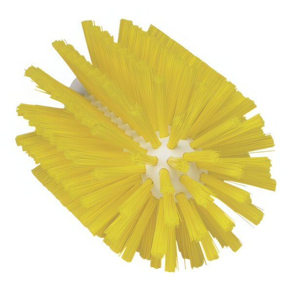 A close-up of a Vikan yellow tube brush head with bristles.