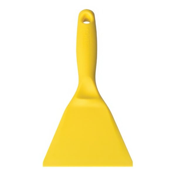 A yellow Vikan hand scraper with a handle.