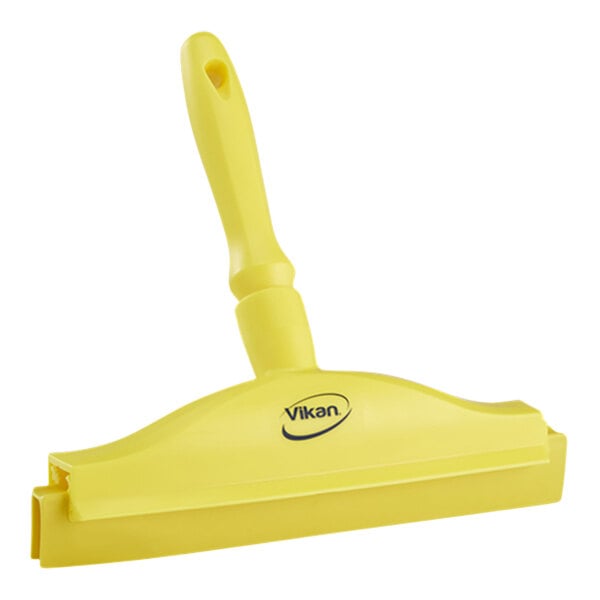 A yellow Vikan squeegee with a handle.