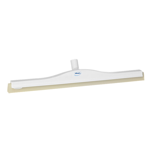 A white floor squeegee with a white handle.