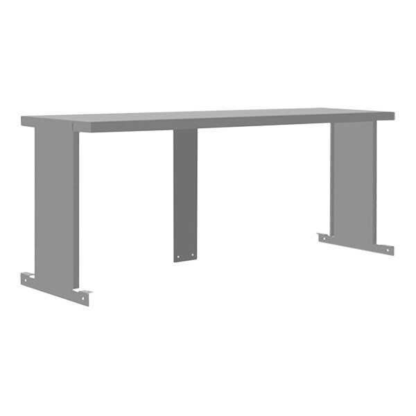 A grey metal Turbo Air double overshelf on a white table.