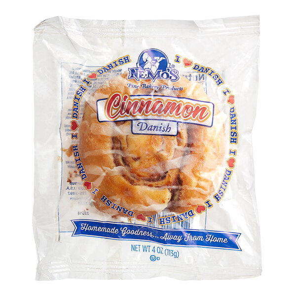 A package of Ne-Mo's Bakery Frozen Individually Wrapped Round Cinnamon Danish.