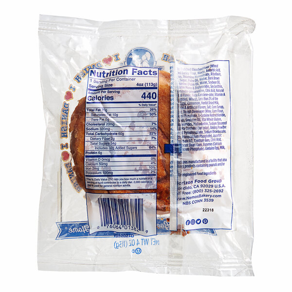 A package of Ne-Mo's Bakery Frozen Individually Wrapped Round Cinnamon Danish with the Ne-Mo's Bakery label.