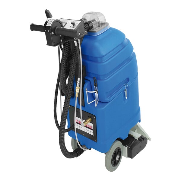 A blue NaceCare Solutions carpet extractor with hoses.