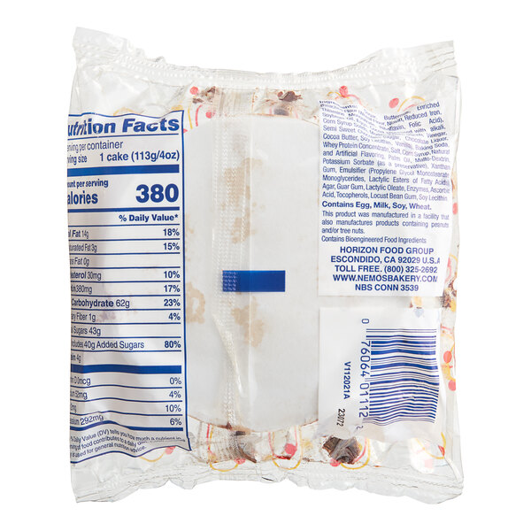 A package of Ne-Mo's Bakery individually wrapped mini chocolate bundt cakes with a label.