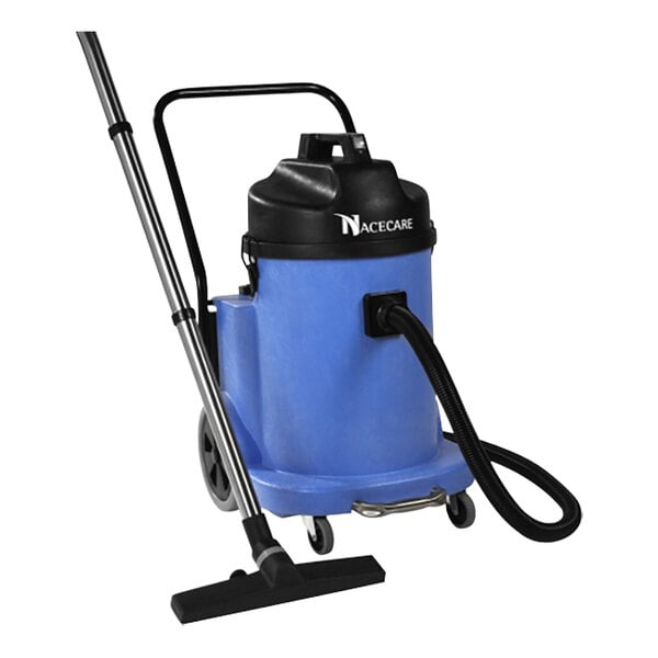 A blue and black NaceCare Solutions wet/dry vacuum cleaner.