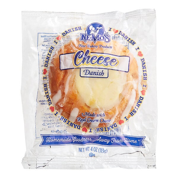 A package of Ne-Mo's Bakery Frozen Individually Wrapped Round Cheese Danish.