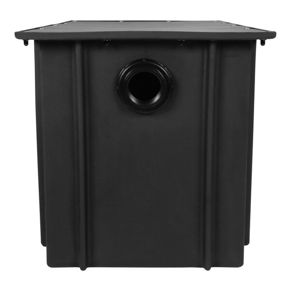 A black rectangular polyethylene box with a hole in the top.