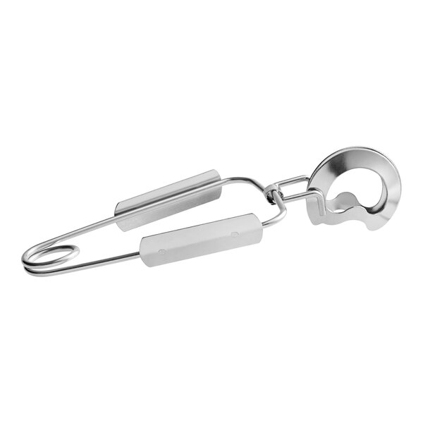 Acopa stainless steel escargot tongs with a hook on the end.