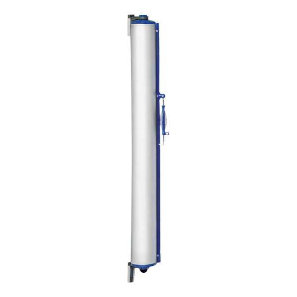 A white cylinder with a blue cap.