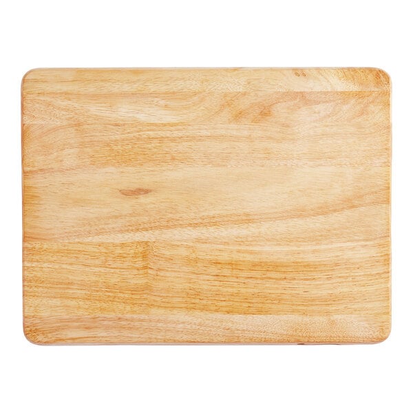 A Choice wooden cutting board with rounded edges.