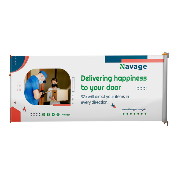 A ZonePro safety banner with orange accents on a white background with a man and child.