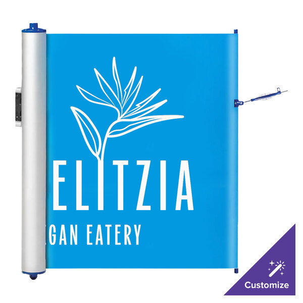 A blue rectangular safety banner with white text and a blue border.