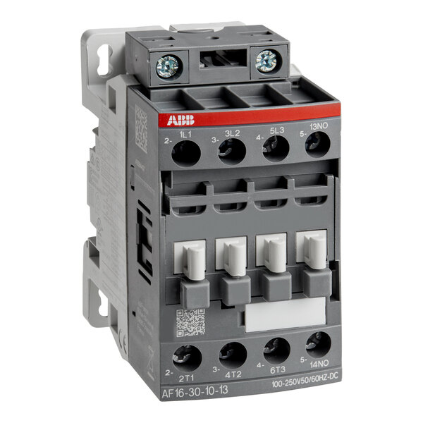 A grey electrical contactor with white switches.