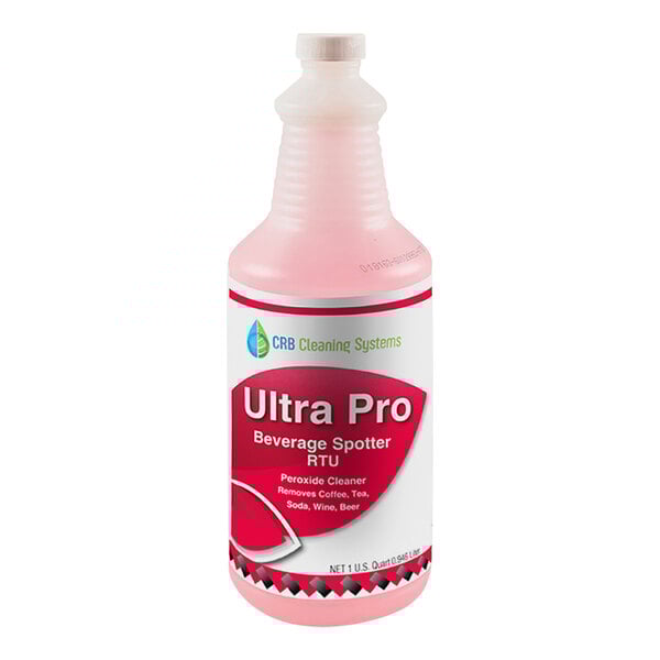 A white bottle of CRB Cleaning Systems Ultra Pro Citrus Scented Beverage Spotter with a white label.