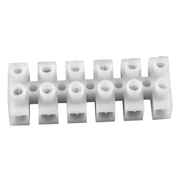 A white plastic CRB Cleaning Systems terminal block with holes.