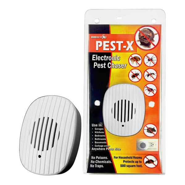A package of Bird-X Pest-X electric pest control with a white and black vent.