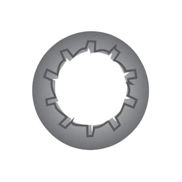 A pack of 10 white circular E64 lock washers with a hole in the middle.