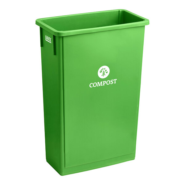 A lime green Lavex compost receptacle with a drop shot lid.