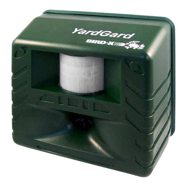 A green plastic Bird-X Yard Gard box with a white roll inside.