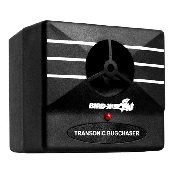 A black Bird-X Transonic Bugchaser box with white lines and a red button.