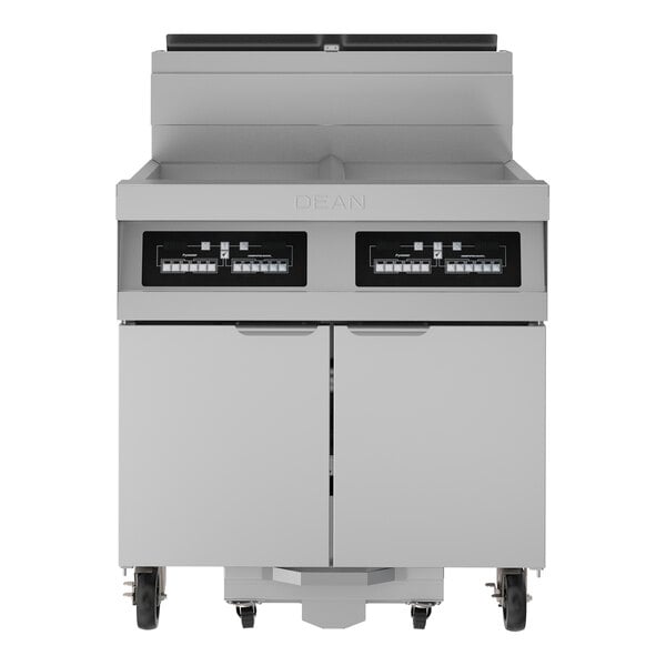 Dean by Frymaster PowerRunner 3FPRG50T Liquid Propane Floor Fryer with (3) 50 lb. Fry pots, CM3.5 Controller, and Built-In Filtration - 360,000 BTU