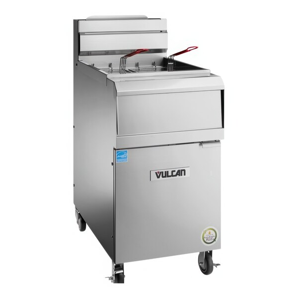 A Vulcan QuickFry liquid propane floor fryer with analog controls.