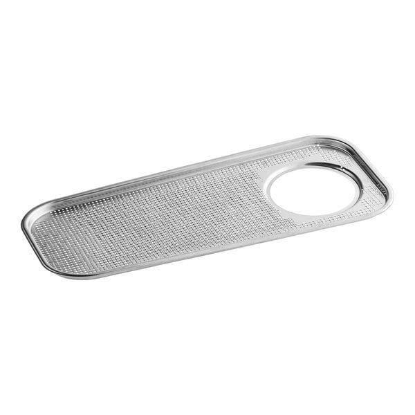 A stainless steel MainStreet Equipment tank tray with a hole in the middle.