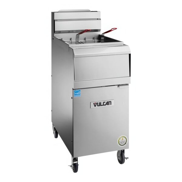 A Vulcan liquid propane floor fryer with digital controls.